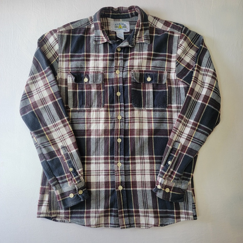 Alaska 1959 Wilderness Gear Mens Plaid Flannel Shirt Burgundy Navy Medium